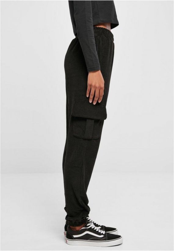 Damskie spodnie dresowe Urban Classics High talii Velvet Rib Cargo - czarne