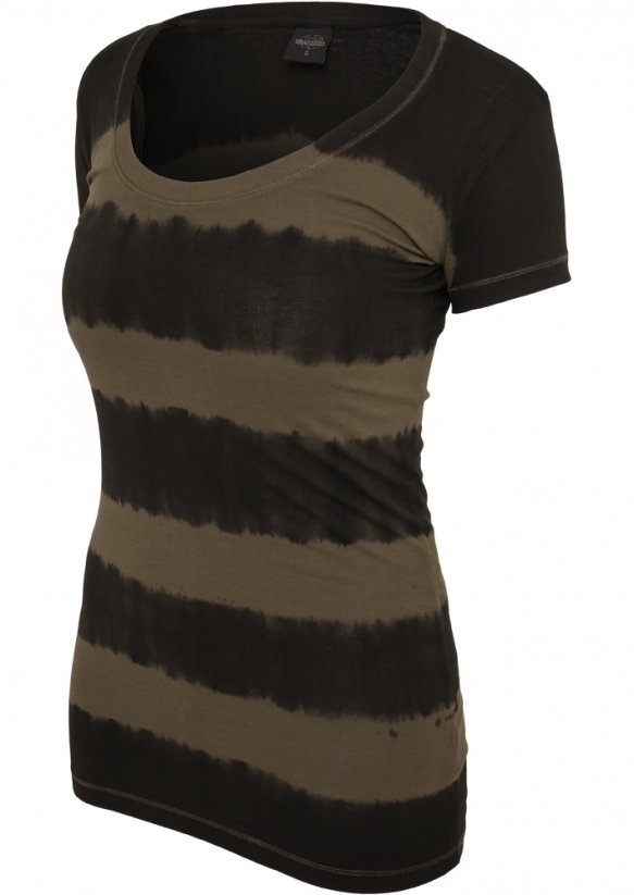 Tričko Urban Classics Ladies Dip Dye Stripe Tee - darkgrey/olive