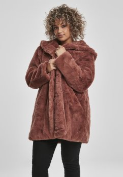 Ladies Hooded Teddy Coat - darkrose