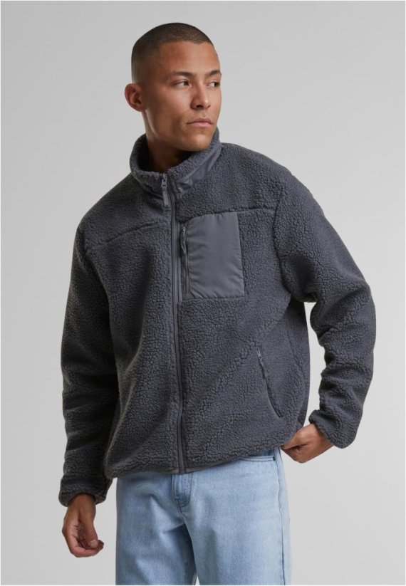 Teddy Jacket With Stand Up Collar black S - cloudgrey