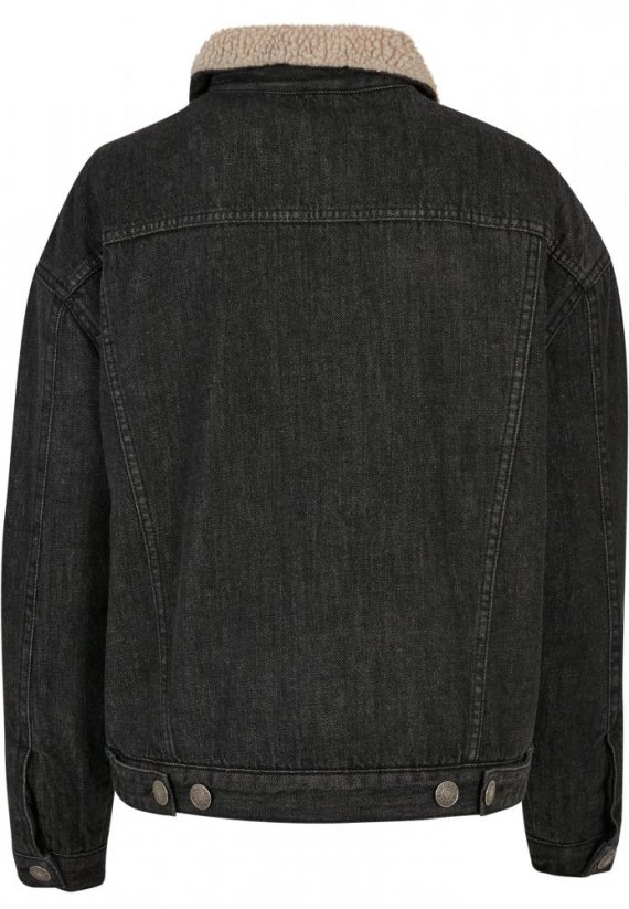 Ladies Oversized Sherpa Denim Jacket - black washed