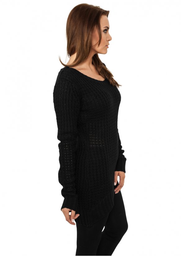 Ladies Long Wideneck Sweater - black