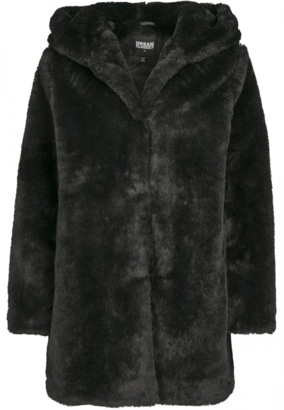 Dámský kabát Urban Classics Hooded Teddy - černý