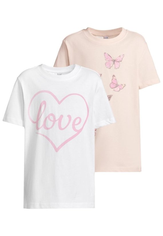 T-Shirt 2 Pack - kurzarm - Love Heart & Flying Butterfly white+marshmallow 122/128