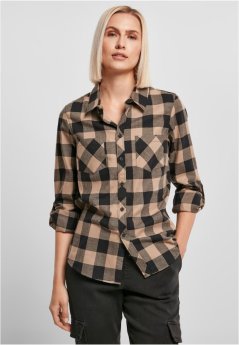 Ladies Turnup Checked Flanell Shirt  - black/softtaupe
