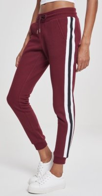 Dámske tepláky Urban Classics Ladies College Contrast Sweatpants - vínové s bielymi prúžkami