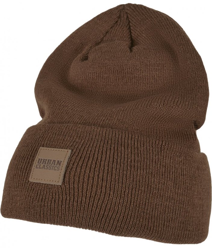 Čepice Urban Classics Leatherpatch Long Beanie - toffee