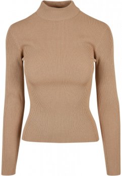 Damski Rib Knit Turtelneck Sweater - beżowy