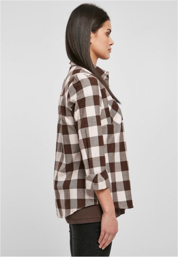 Ladies Turnup Checked Flanell Shirt - pink/brown