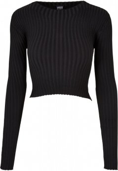 Ladies Cropped Rib Knit Twisted Back Sweater - black