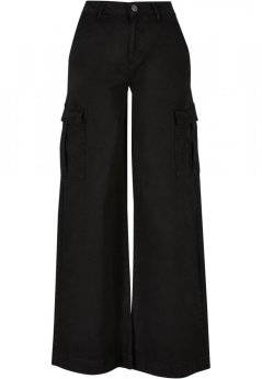 Ladies High Waist Wide Leg Twill Cargo Pants - black