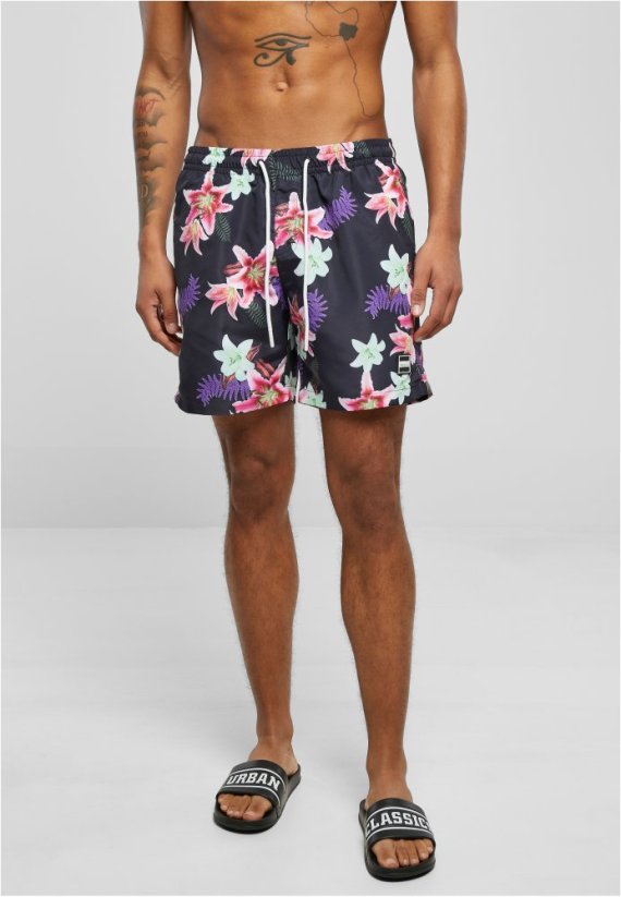 Pánské koupací šortky Urban Classics Pattern Swim Shorts - dark jungle aop