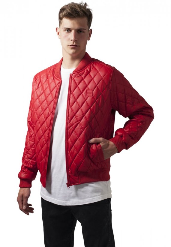 Bunda Urban Classics Diamond Quilt Leather Imitation Jacket - fire red