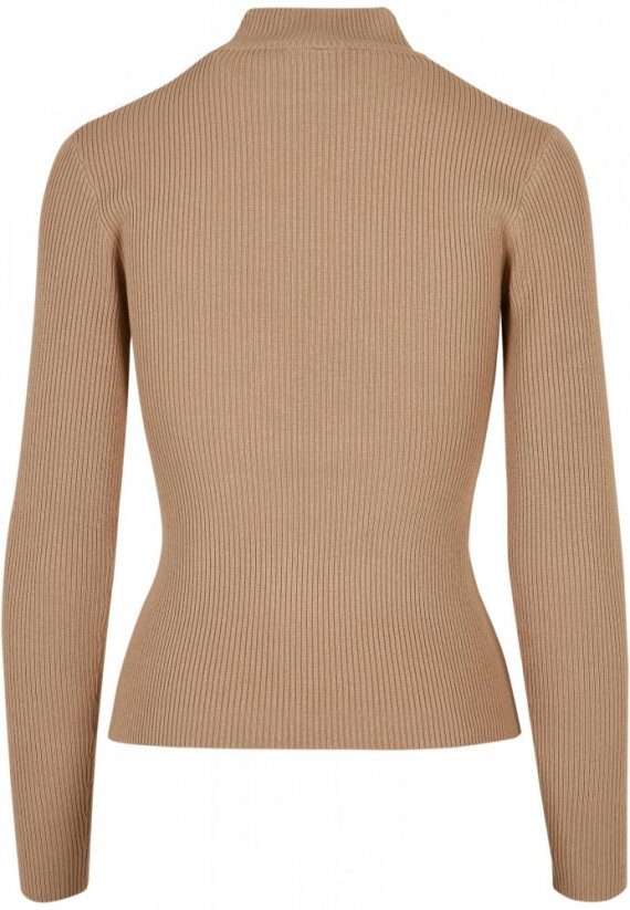 Damski Rib Knit Turtelneck Sweater - beżowy