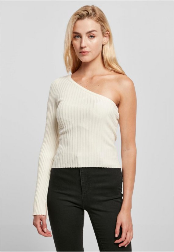 Ladies Short Rib Knit One Sleeve Sweater - whitesand