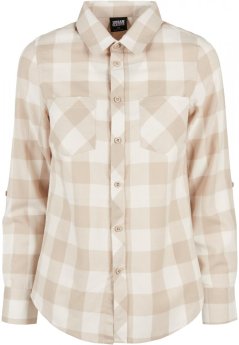 Ladies Turnup Checked Flanell Shirt - whitesand/lighttaupe