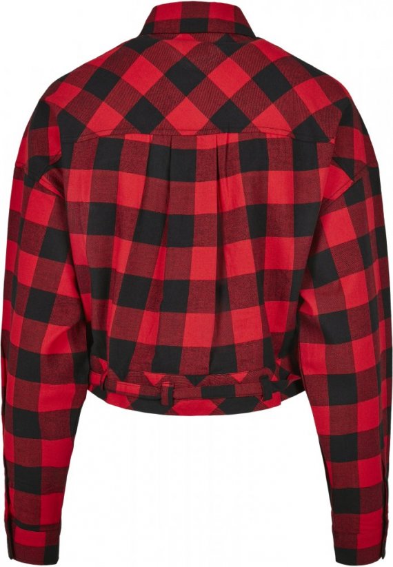 Ladies Short Oversized Check Shirt - black/red