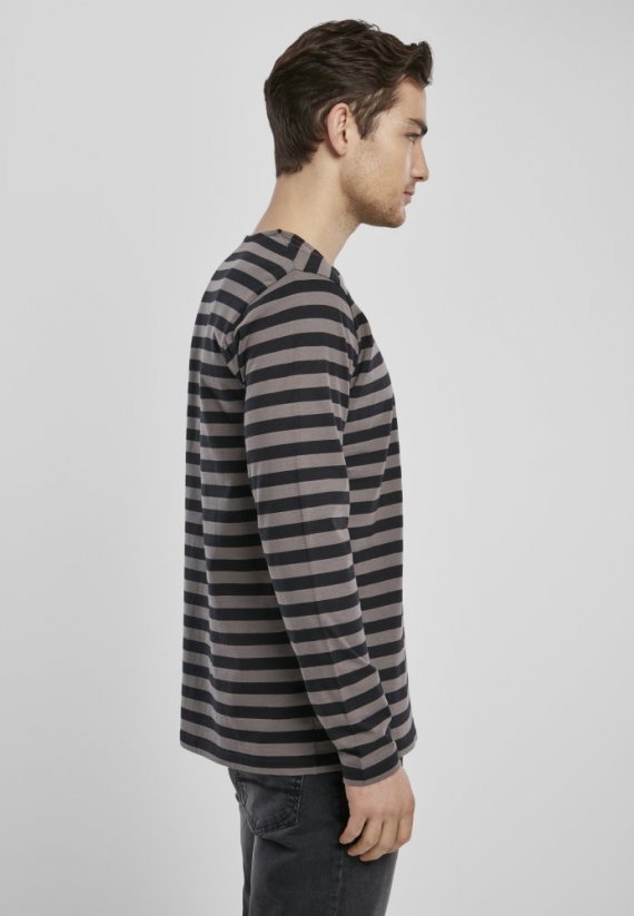 Pánské tričko s dlouhým rukávem Urban Classics Regular Stripe LS- šedé, černé