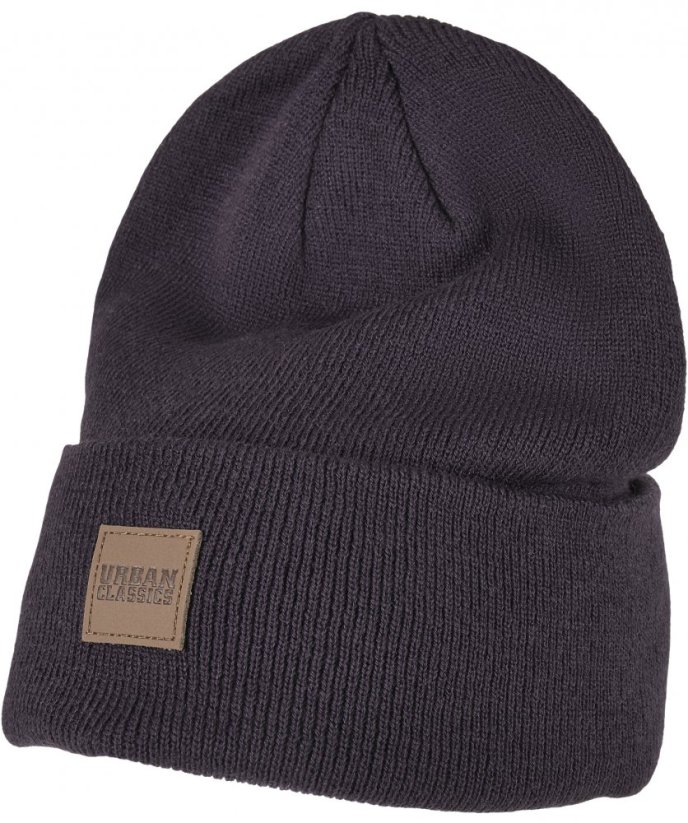 Čepice Urban Classics Leatherpatch Long Beanie - plum
