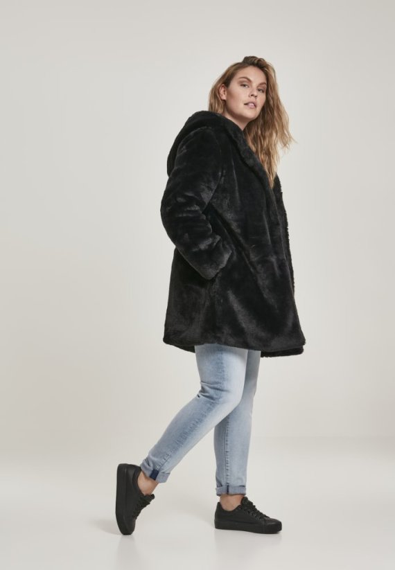 Dámský kabát Urban Classics Hooded Teddy - černý