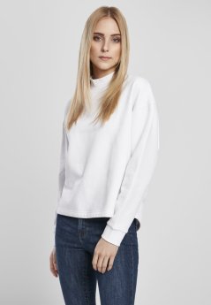 Ladies Oversized High Neck Crew - white