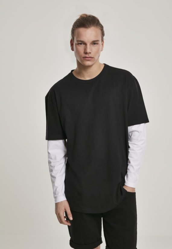 Pánské tričko Urban Classics Oversized Shaped Double Layer LS - černé, bílé