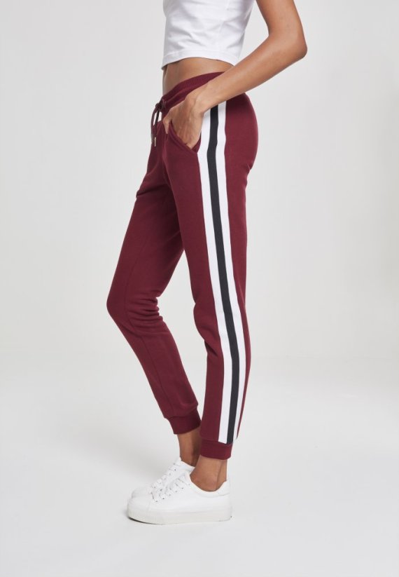 Dámske tepláky Urban Classics Ladies College Contrast Sweatpants - vínové s bielymi prúžkami