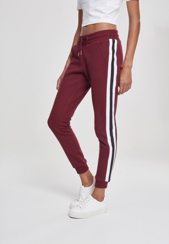 Dámske tepláky Urban Classics Ladies College Contrast Sweatpants - vínové s bielymi prúžkami