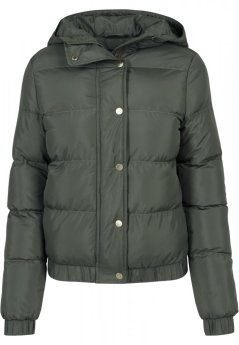 Dámská zimní bunda Urban Classics Ladies Hooded Puffer Jacket - tmavě olivová