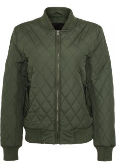 Olivová dámská prošívaná bomber bunda Urban Classics Diamond Quilt Nylon