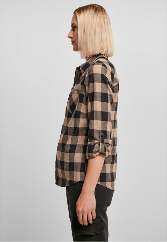 Ladies Turnup Checked Flanell Shirt - black/softtaupe