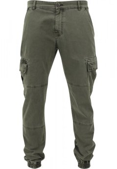 Washed Cargo Twill Jogging Pants - olive