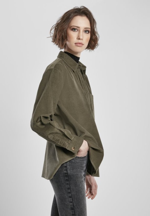 Dámska košeľa Urban Classics Corduroy Oversized Shirt - olive