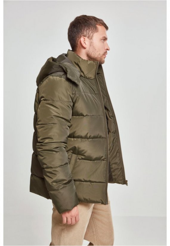 Męska kurtka zimowa Urban Classics Hooded Puffer Jacket - oliwkowa