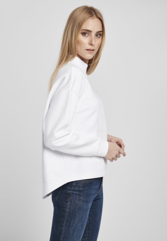 Ladies Oversized High Neck Crew - white