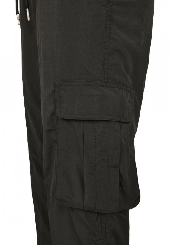 Ladies High Waist Crinkle Nylon Cargo Pants - black