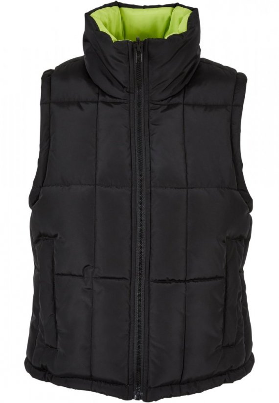 Ladies Reversible Cropped Puffer Vest - black/frozenyellow