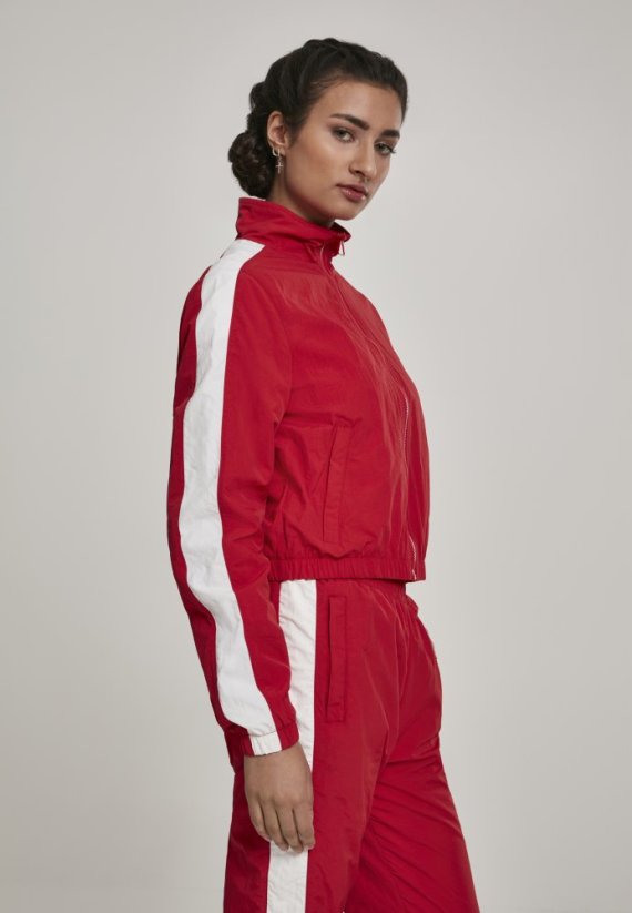 Ladies Short Striped Crinkle Track Jacket - red/wht