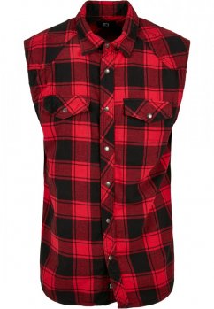 Červeno/čierna pánska košeľa bez rukávov Brandit Checkshirt Sleeveless