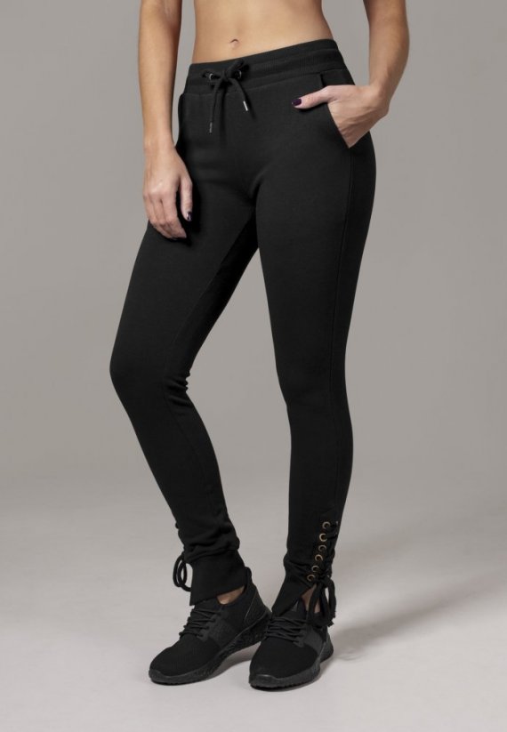 Dámske tepláky Urban Classics Ladies Fitted Lace Up Pants - čierne