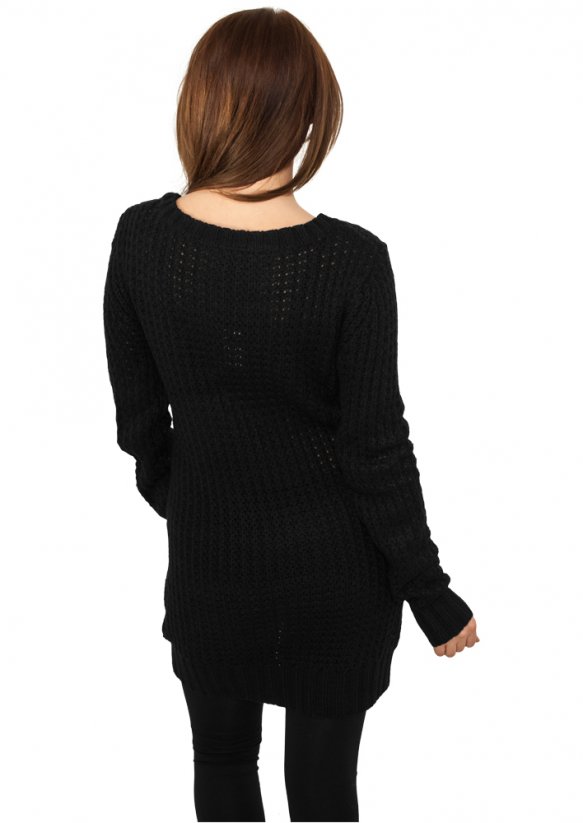 Ladies Long Wideneck Sweater - black