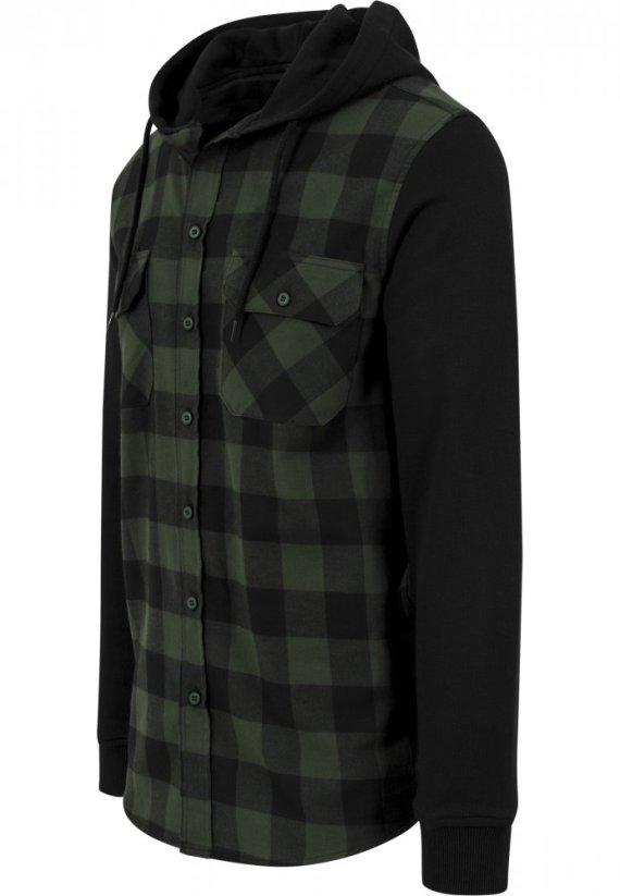 Pánska košeľa Hooded Checked Flanell Sweat Sleeve Shirt - blk/forest/blk