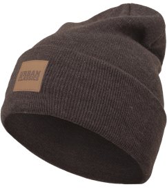 Čepice Urban Classics Leatherpatch Long Beanie - heatherbrown