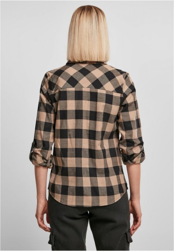Ladies Turnup Checked Flanell Shirt - black/softtaupe