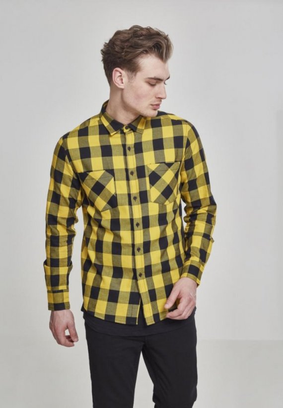 Pánska košeľa Urban Classics Checked Flanell Shirt - čierna,žltá