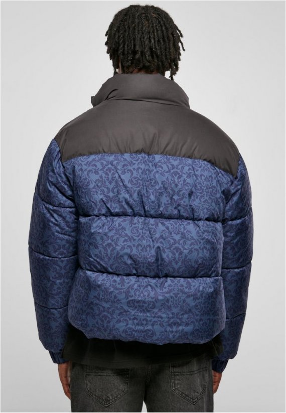 Pánská zimní bunda Urban Classics AOP Retro Puffer - černá, modrá
