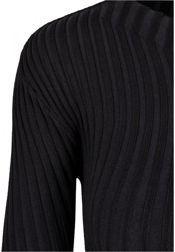Ladies Cropped Rib Knit Twisted Back Sweater - black
