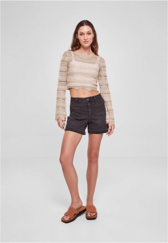 Ladies Cropped Crochet Knit Sweater - softseagrass