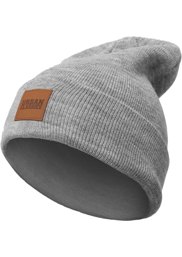 Čepice Urban Classics Leatherpatch Long Beanie - grey