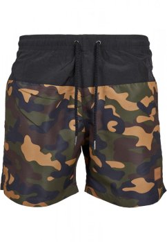 Męskie szorty kąpielowe Urban Classics Block Swim Shorts - blk/woodcamo